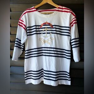Westbound Petites L 100% Cotton Coastal Sailor Tshirt Red White Bl Stripe Anchor